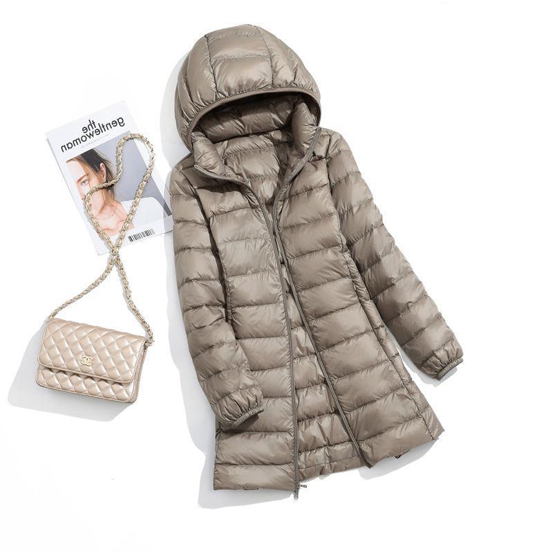FASHION  Light Down Jacket Women's Medium  Long Fattened Plus Size Removable Cap Lightweight Ultra-thin Jacket Tide Clothes