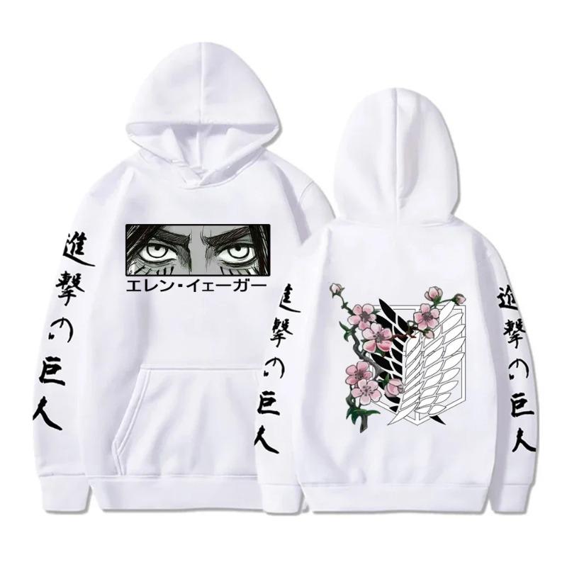 Fashion Anime Attack On Titan Eren Yeager Eyes Print Long Sleeve Hoodies Autumn Fleece Harajuku Cartoon Men Sweatshirts