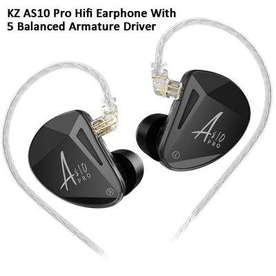 KZ AS10 Pro 5BA IEMs проводные Hi-Fi наушники-вкладыши стерео бас наушники мониторного уровня с микрофоном и посеребренным съемным кабелем.