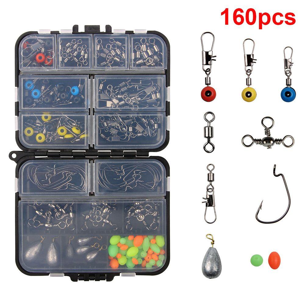Sinker Weights Sinker Swivels Hooks Jig Hook Tackle 160pcs Kit Fishing Tool Fishing Tackle Boxes