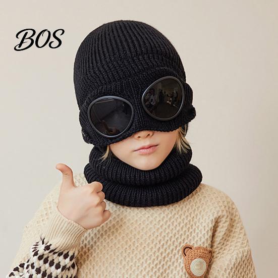 Kids Winter Gift for School Travel 1 Set Knit Hat Neck Warmer Kids, Earflap with Goggles, Windproof Riding Toddlers Fleece Lined Aviator Cap,