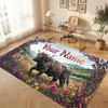 Highland Cow Theme Soft Crystal Velvet Rug Custom Name & Text Print Non Slip Floor Rug for Bedroom Living Room