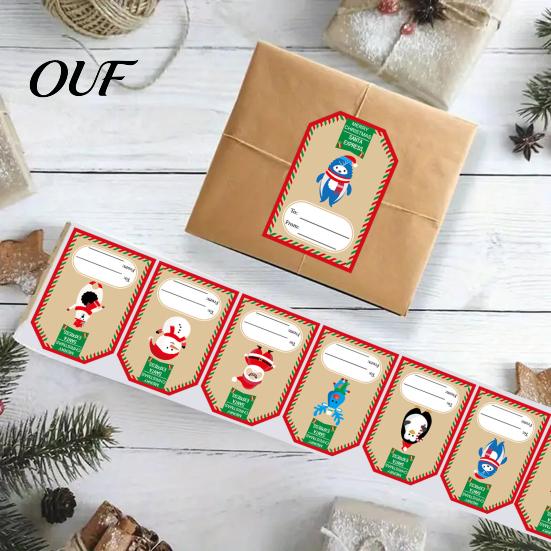 Present Sealing Stickers 250PCS/Roll Christmas Tags, Self Adhesive Labels with Writing Surface, Writable Seasonal Packaging for Decorative Envelopes