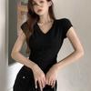 Chic Y2K Crop Top Women Slim Fit V-neck Tees Top Korean Style Short Sleeve T-shirt Girls