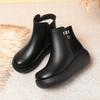 Round Head Short Boots Women's Autumn and Winter Cotton Shoes, New Leather Shoes Platform Women's Shoes Muffin Shoes Side Zipper Velvet Women's Boots