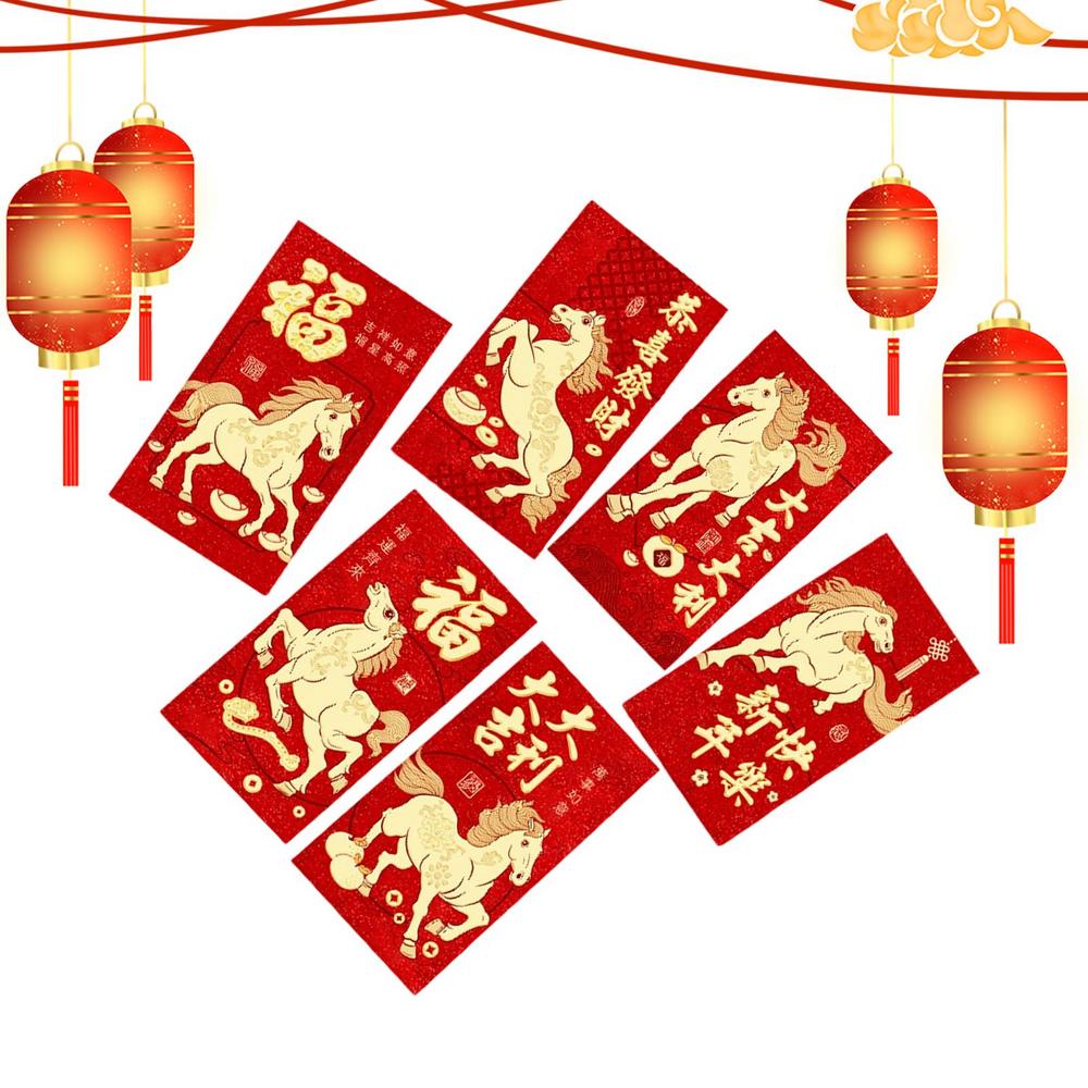 Red Envelopes 2026 Year Of The Horse Gold Foil Embossing Chinese Traditional Money Red Envelope Pockets For Marriage Engagement