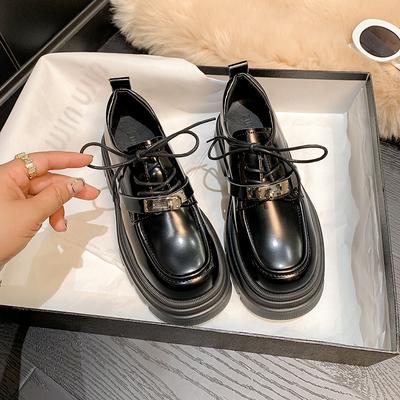 Весенние женские туфли в стиле кожи на шнуровке, на платформе, маленькие кожаные туфли с застежкой-пряжкой, на высоком каблуке, одинарные туфли, лоферы на платформе