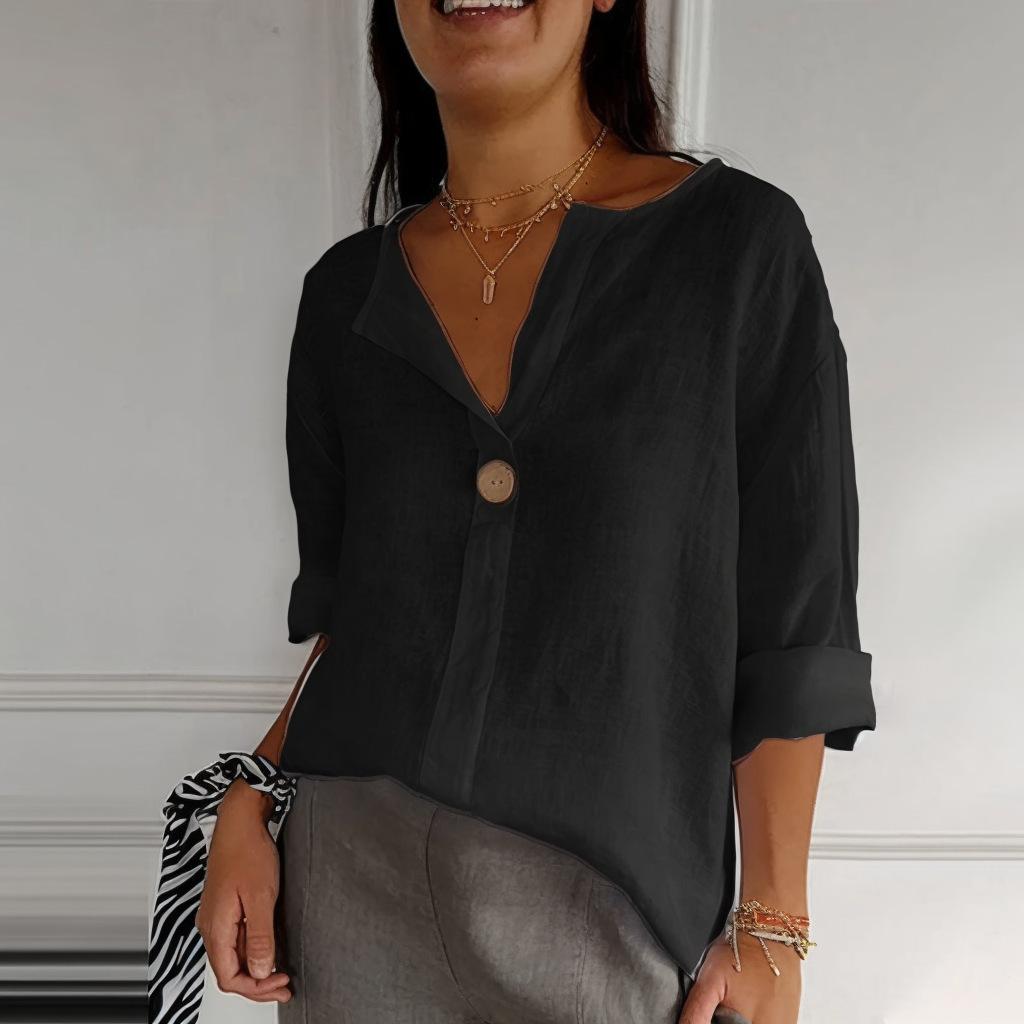 Женская свободная туника с V-образным вырезом, блузка, повседневная свободная льняная рубашка с коротким рукавом, топы, уличная одежда, спортивная рубашка, свободные топы, туника