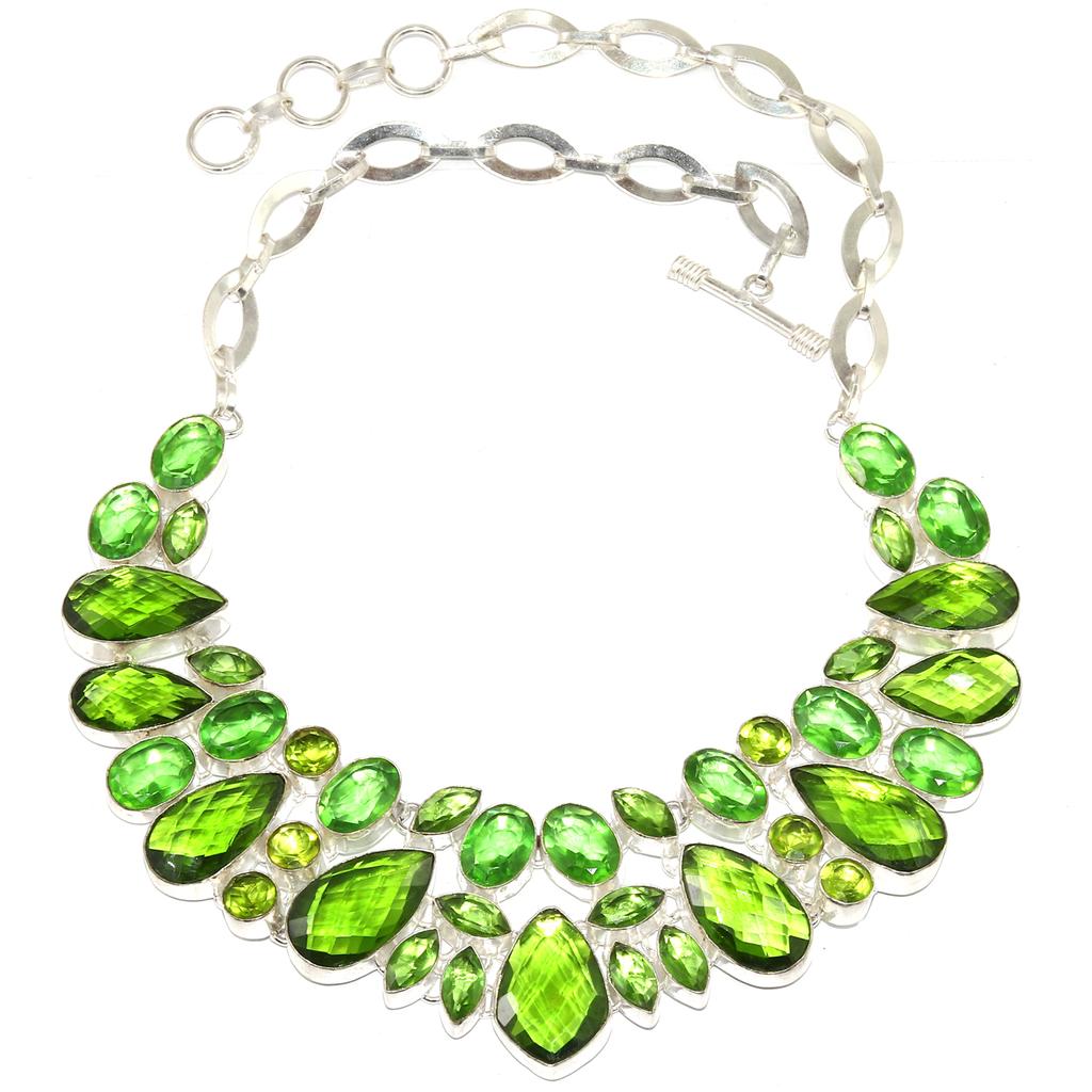 Peridot Quartz Gemstone Ethnic Style Jewelry Necklace 16-18''