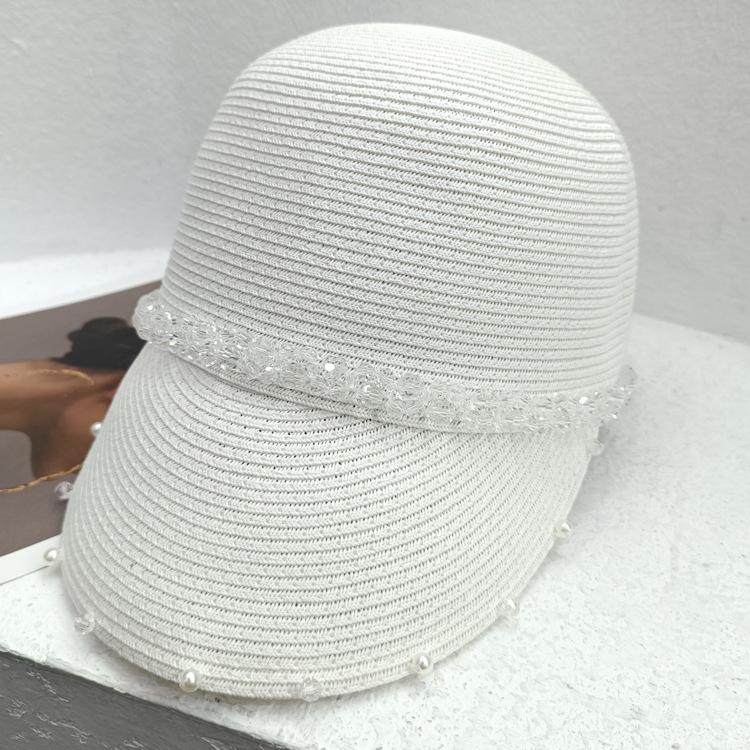 Соломенная шляпа с кристаллами и жемчугом, плетеная с утиным язычком, женская летняя корейская универсальная соломенная шляпа рыцаря, повседневная модная шляпа от солнца