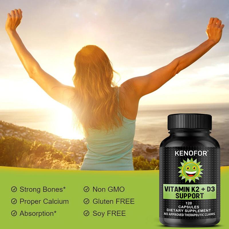 Vitamin K2 + D3 Dietary Supplement, With Calcium, Iron, 120 Capsules Per Bottle
