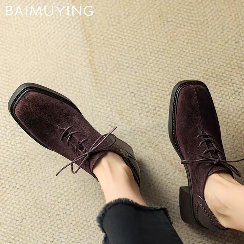Замшевые женские ботильоны с квадратным носком и высоким каблуком, сэлеантные туфли на шнуровке, массивная зимняя обувь 2025 года, новые брендовые туфли-лодочки Botas Mujer