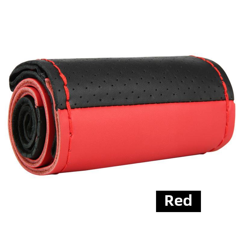 Универсальный комплект чехлов на ручки автомобиля и рулевое колесо из натуральной кожи - цветной сшитый вручную - 1-й слой коровьей кожи - Four Seasons - боковое отверстие