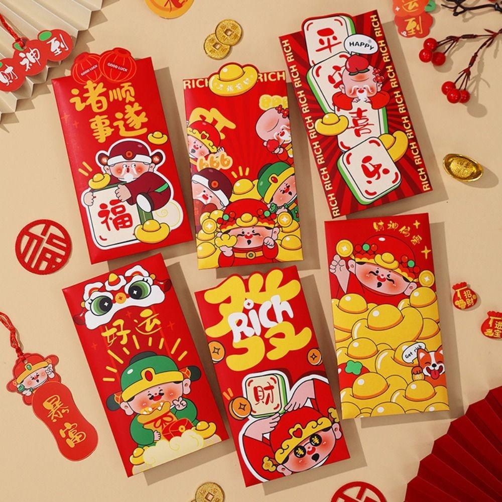 6pcs Chinese Style 2025 Snake Year Red Envelopes Cartoon New Year Money Packets  Graduation