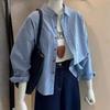 Womens Long Sleeve Striped Cotton Shirt Loose Fit Casual Button-Up Top Fall Winter