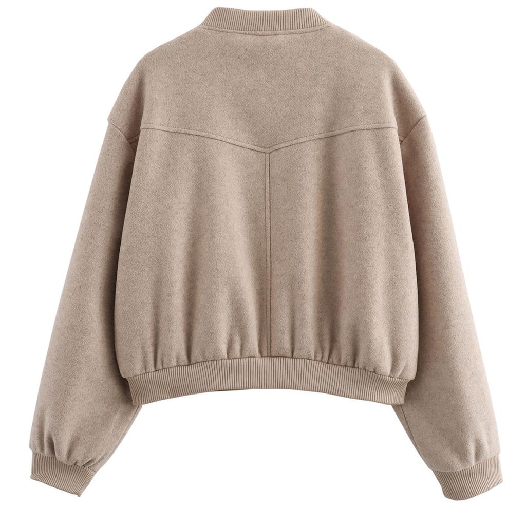 Женская модная однотонная куртка с длинными рукавами и карманами на молнии в стиле кэжуал