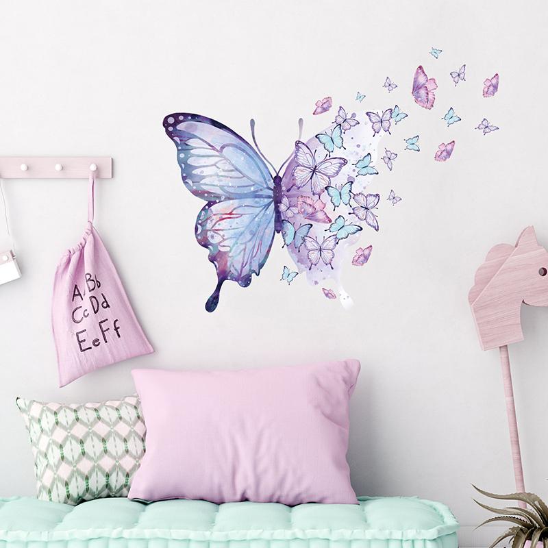 Purple Butterfly Wall Stickers For Bedroom Living Room Decoration Girls Room Wall Decals Removable Wallpaper PVC Murals