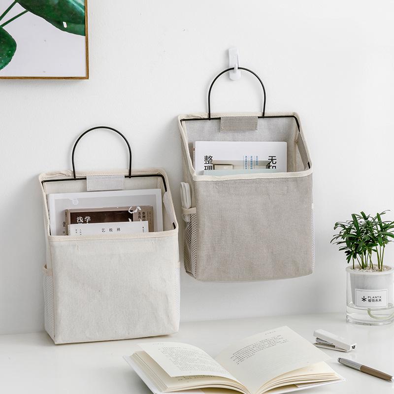 Cotton Linen Dormitory Wall Hanging Storage Bag Wall Door Wardrobe Table Top Fabric Organizer Basket for Books CD Magazine