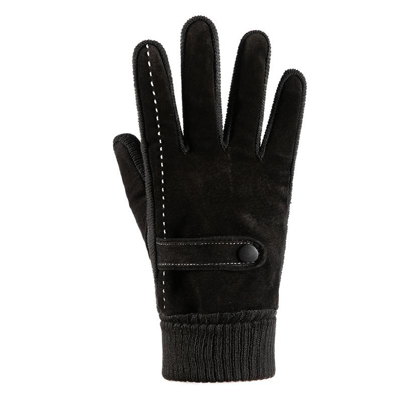 Warm Leather Gloves Knitted Splicing Pigskin Thickened and Velvet Outdoor Cycling Cold-proof Men's Autumn and Winter Touch Screen Gloves