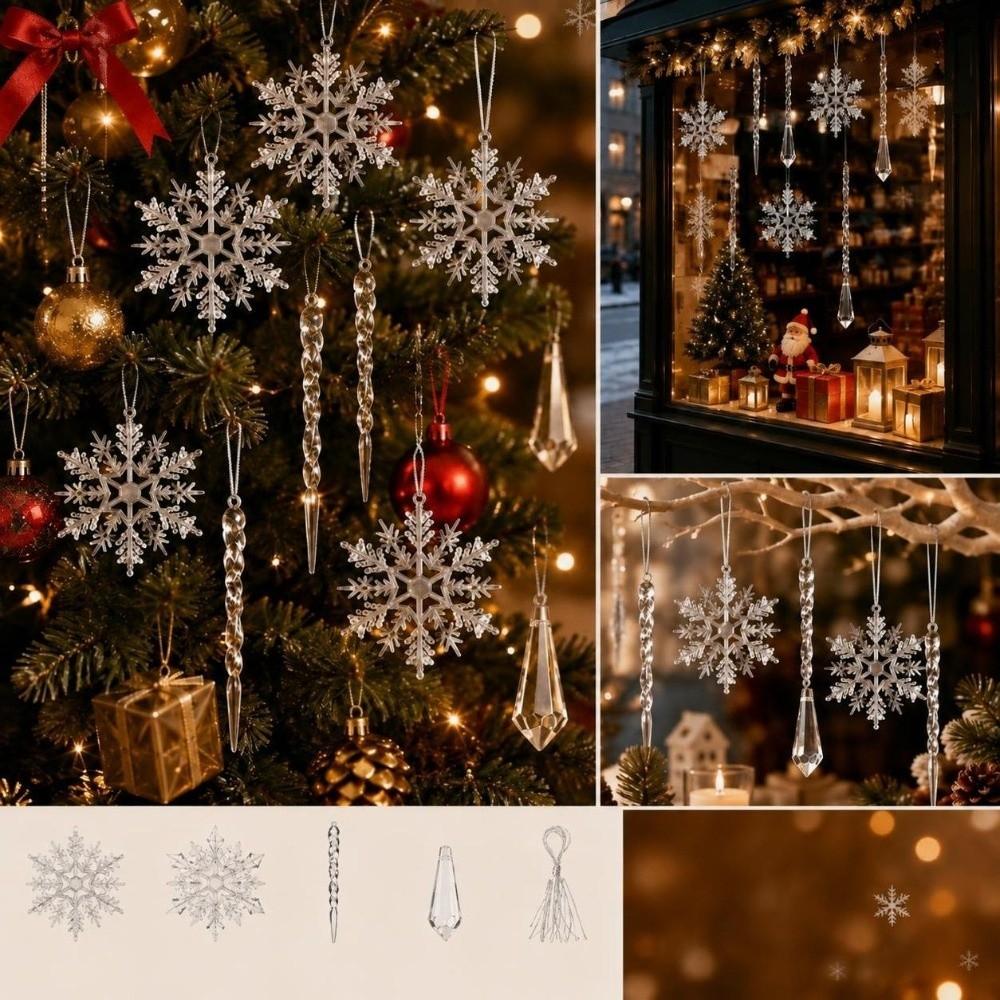 24pcs/set DIY Clear Snowflake Pendants Clear Christmas Tree Ornament Winter Season