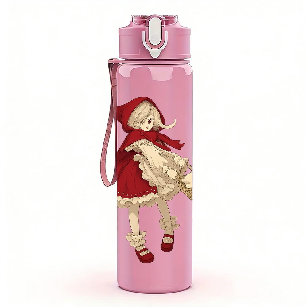 1PC Little Red Riding Hood Cartoon 750ml Color Plastic Sports Water Bottle Leakproof Flip Straw Lid Suitable for Sports Office Home Use