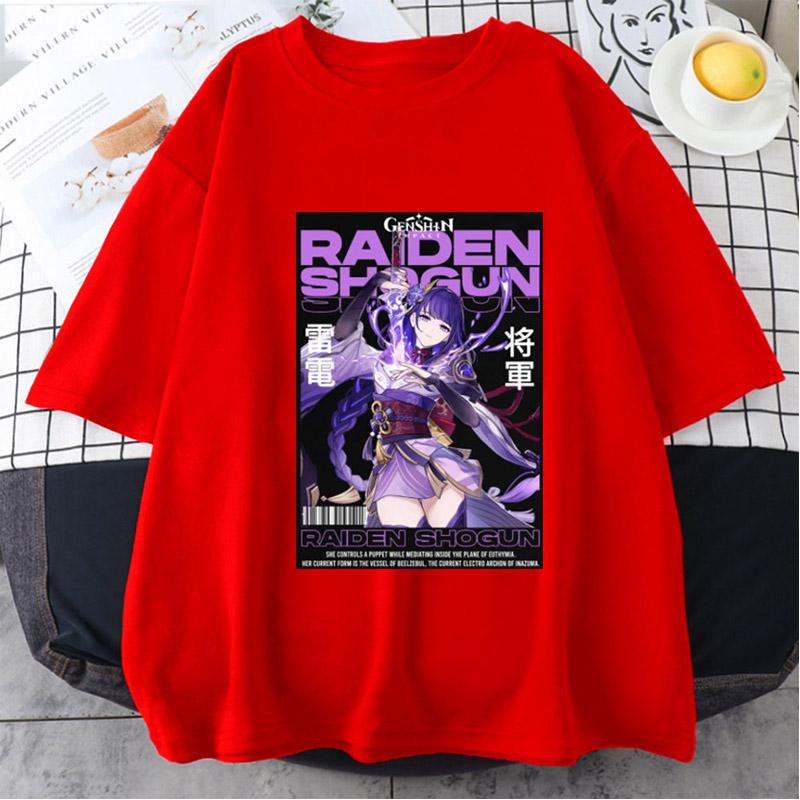 Genshin Impact-Raiden Shogun футболка аниме Unsiex спортивные топы с короткими рукавами повседневная свободная футболка с рисунком