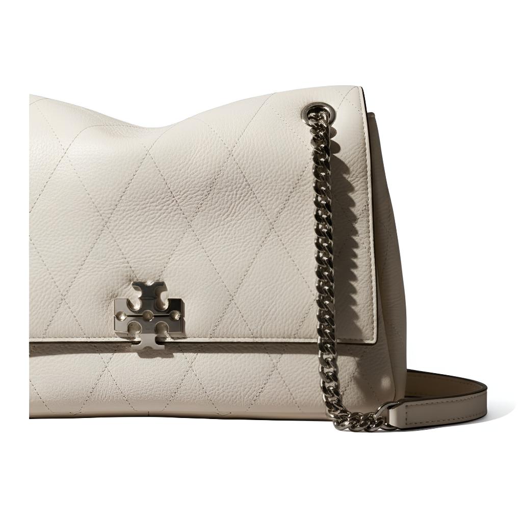 Tory Burch Charlie Silver Chain Velcro Closure Leather Shoulder Bag Women shoulder bag Cream 185828-251