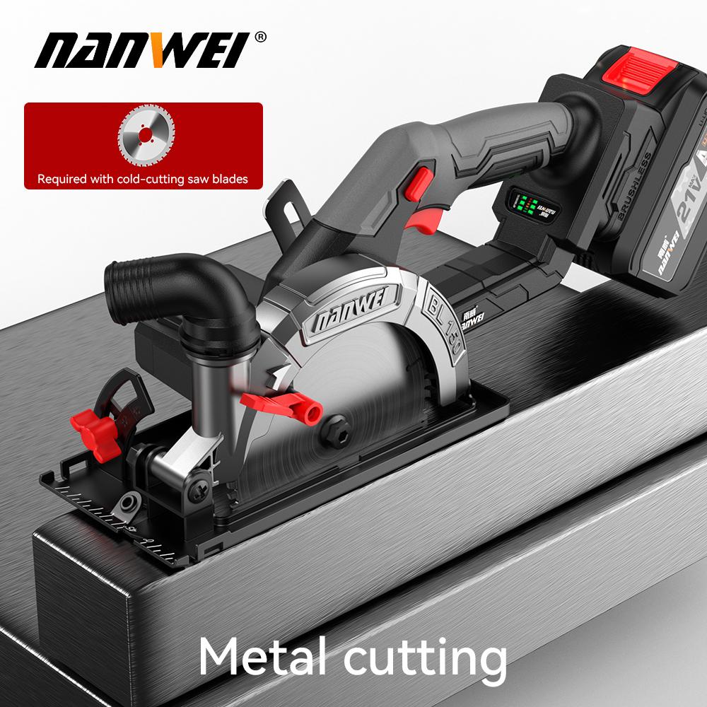 NANWEI Электрическая дисковая пила 6", бесщеточная, 21 В, регулируемый угол, 6800 об/мин