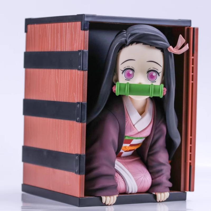 22cm Cartoon Demonslayer Popcorn Bucket Kamado-Nezuko Kneeling Doll Hand-Made Model Beautiful Girl Large Trend Ornaments Toy Gif