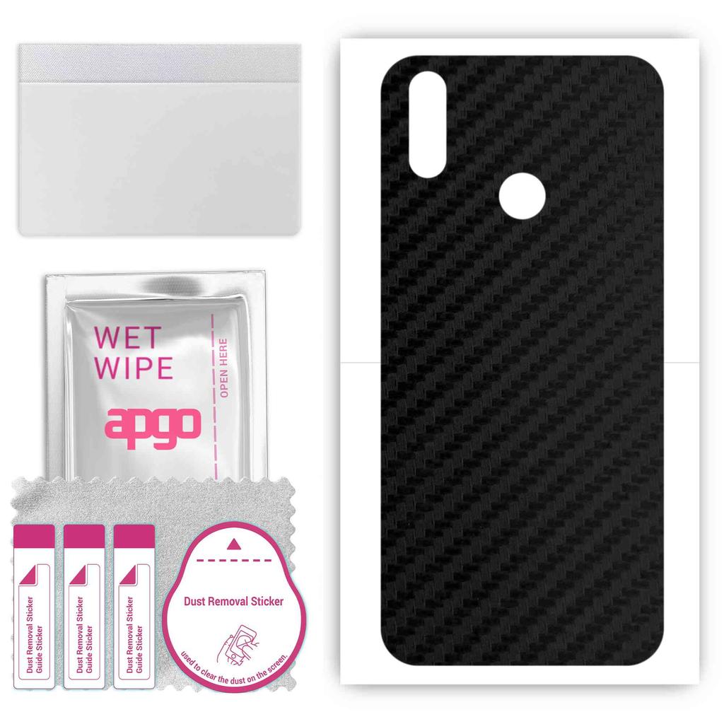 apgo Protective Skin Sticker for the back compatible with Realme 3 Pro, Wrap Film, Foil, Vinyl - Pattern Carbon Black