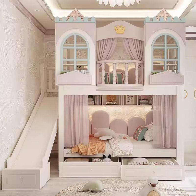 Solid Wood Bunk Bed with Desk - Treehouse Design for Kids