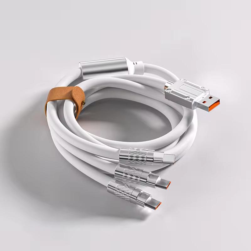 High Quality 6A 3-in-1 120W Metal Data Cable Super Fast Charging for iPhone and for Huawei Type-C USB for Car Use