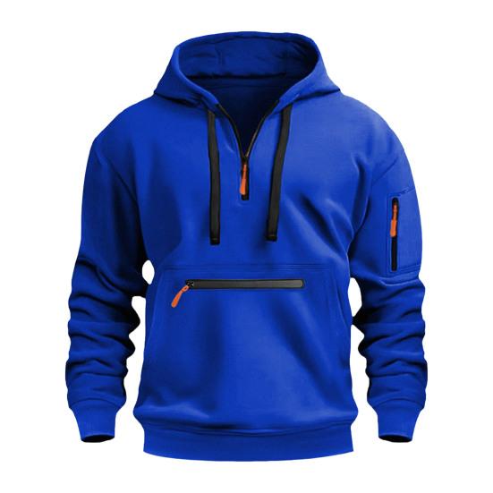 Осень-зима Мужская толстовка с капюшоном на молнии с декором, свободная эластичная манжета, шнурок, теплый пуловер средней длины, однотонный топ в стиле хип-хоп для занятий спортом, повседневной носки