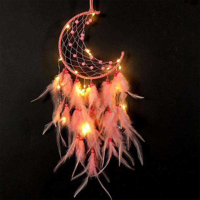 Wall Hanging Decor Night Light Dream Catcher Feather Moon Lamp Children'S Room Decor Decoration Bedroom Decorative Luminaires
