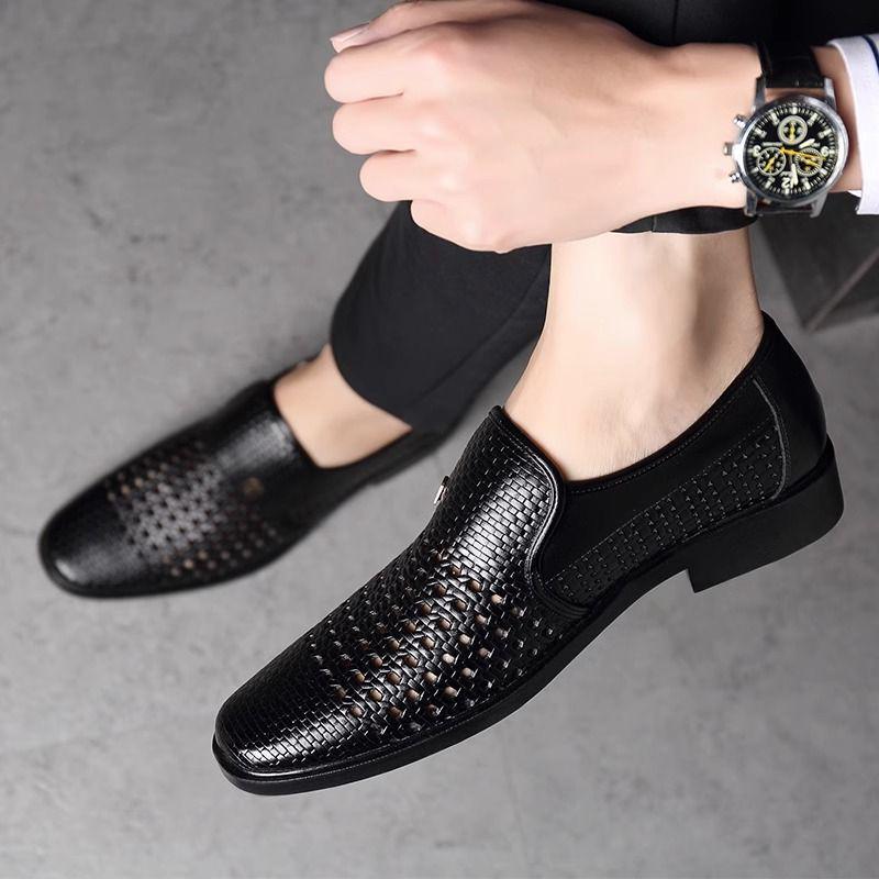 Мужские дышащие сандалии из полой кожи 2025 года - Формальные, Повседневные, Плетеный дизайн для папы