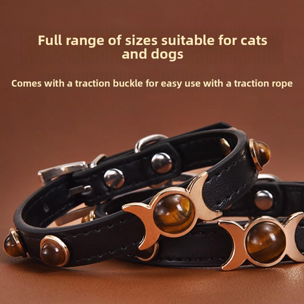 Pet Products Tiger's Eye Stone Dog Collar Alloy Wear-resistant Adjustable Button PU Leather Cat Neck Ring