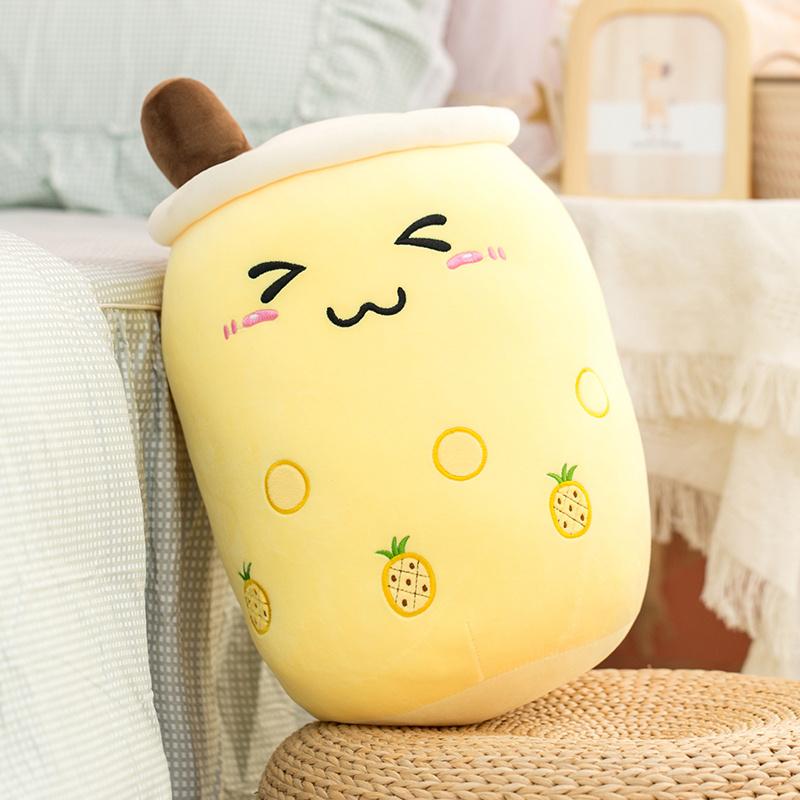 New Arrival Cartoon Fruit Bubble Tea Cup Plush Toys Real Life Boba Food With Suction Pillow Stuffed Soft Hug Cushion Decor