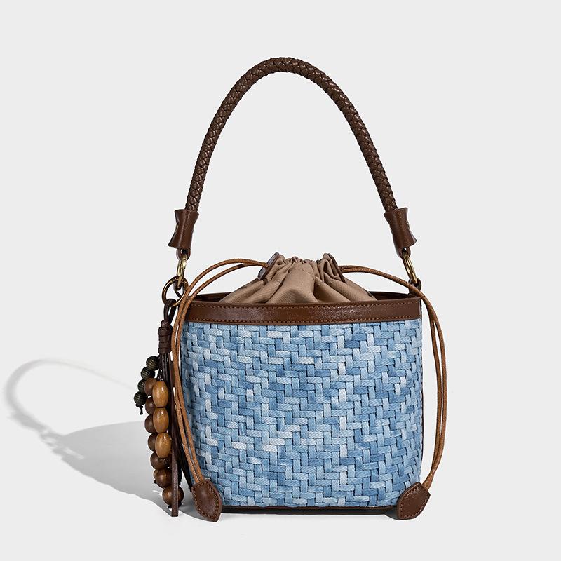 Niche Woven Women's Bag Denim Blue Underarm Bag Clutch Shoulder Bag Handbag Korean Style 2025 New Fashion Retro