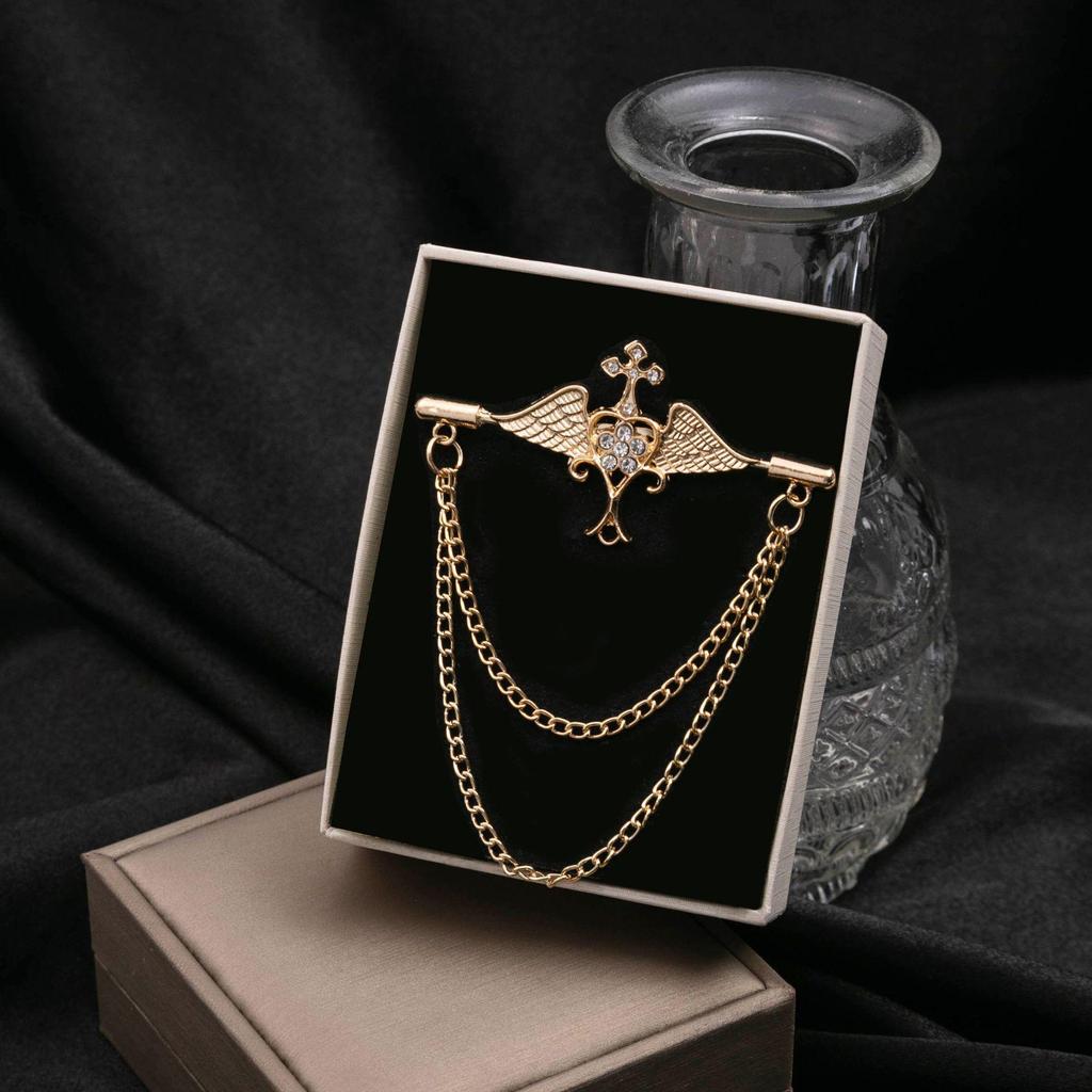 Европейская и американская мода Двухслойная цепочная брошь - Дизайн в стиле британского двора с крестом и нотой для мужчин