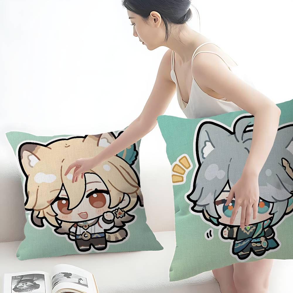Подушка с принтом Кавеха и Аль-Хайтама из Genshin Impact, чехол на подушку для дивана, декор для дома, подарок ребенку