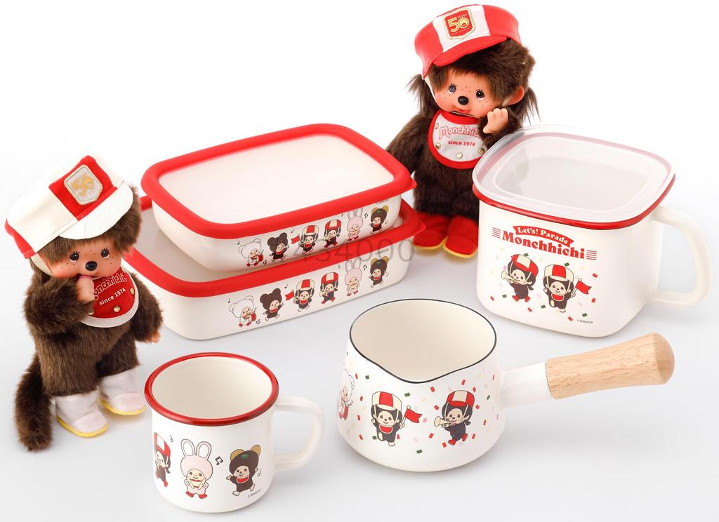 Fuji Enamel Monchhichi Milk Pan, 12cm, Let's! Parade Pattern, MN50A12M