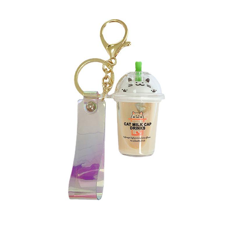 Милый мультяшный брелок с кошкой и молочным чаем для мужчин и женщин - Модный кулон для пар интернет-знаменитостей