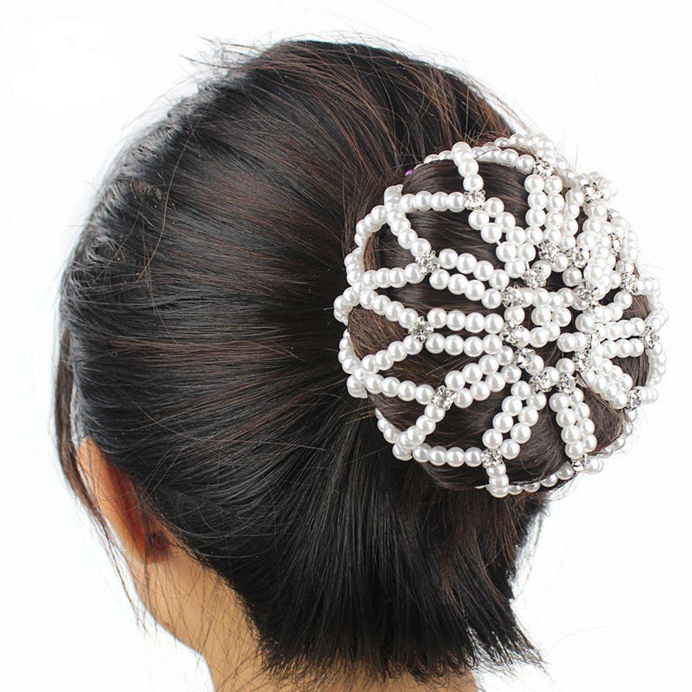 Furling Ornament Balle Crochet Elastic Crystal Handmade Pearl Hair Nets Bun Net Hair Bun Headwear