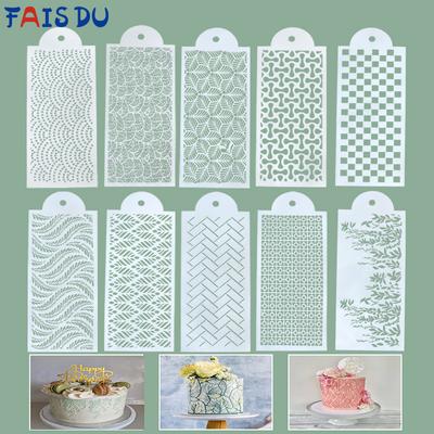 FAIS DU Fondant Cake Mesh Stamps Stencils For DIY Craft Making Wedding Crowd Crowd Crowd Cake Design Plastic Spray Template Cookie Painting Mold