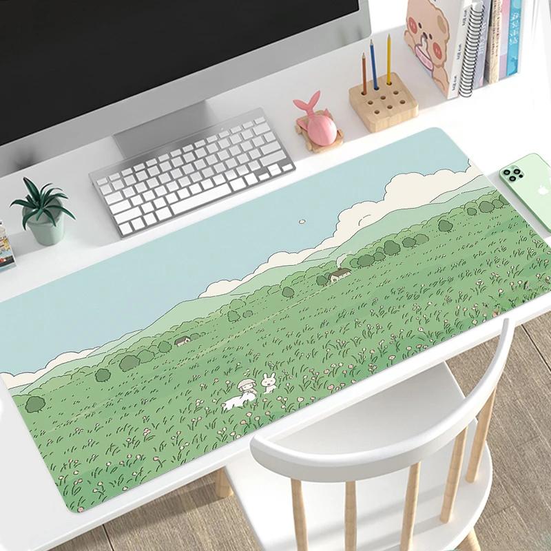Cute Green Anime Mouse Pad Gaming Large Home New HD Mousepads XXL 90x40cm keyboard pads Office Soft Non-Slip Carpet PC Mice Mat