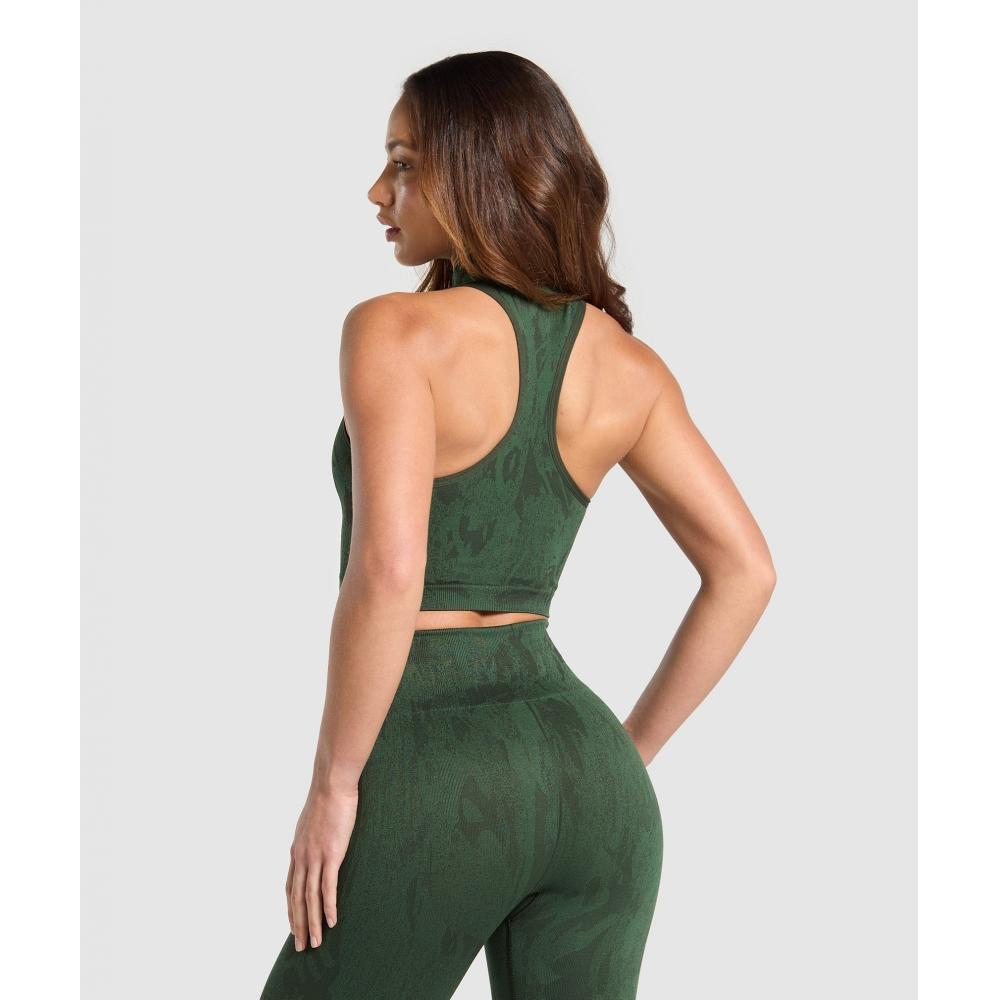 Gymshark Адаптировать Camo бесшовный застегивающийся укороченный топ Trail Green Classic Green B3c2n Ec3b