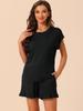 Cheibear Soft Pajama Short Drawstring Top and Cute Size XL Women's Set, Sleeves, Waist, Shorts, Loungewear, Black,
