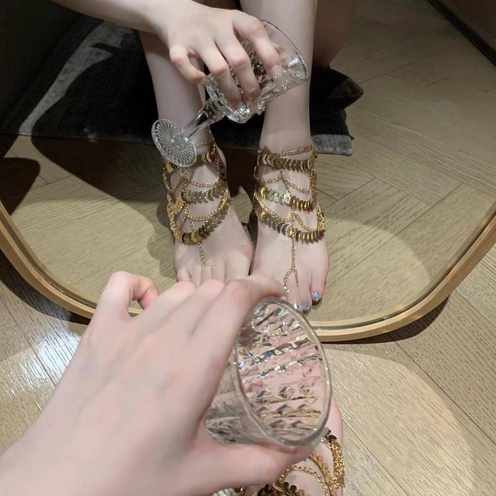Retro Western Regions Multi-Layer Fringed Anklet Girls Exotic Fashion Dunhuang Cos Court Wind Fairy Women'S Foot Accessories