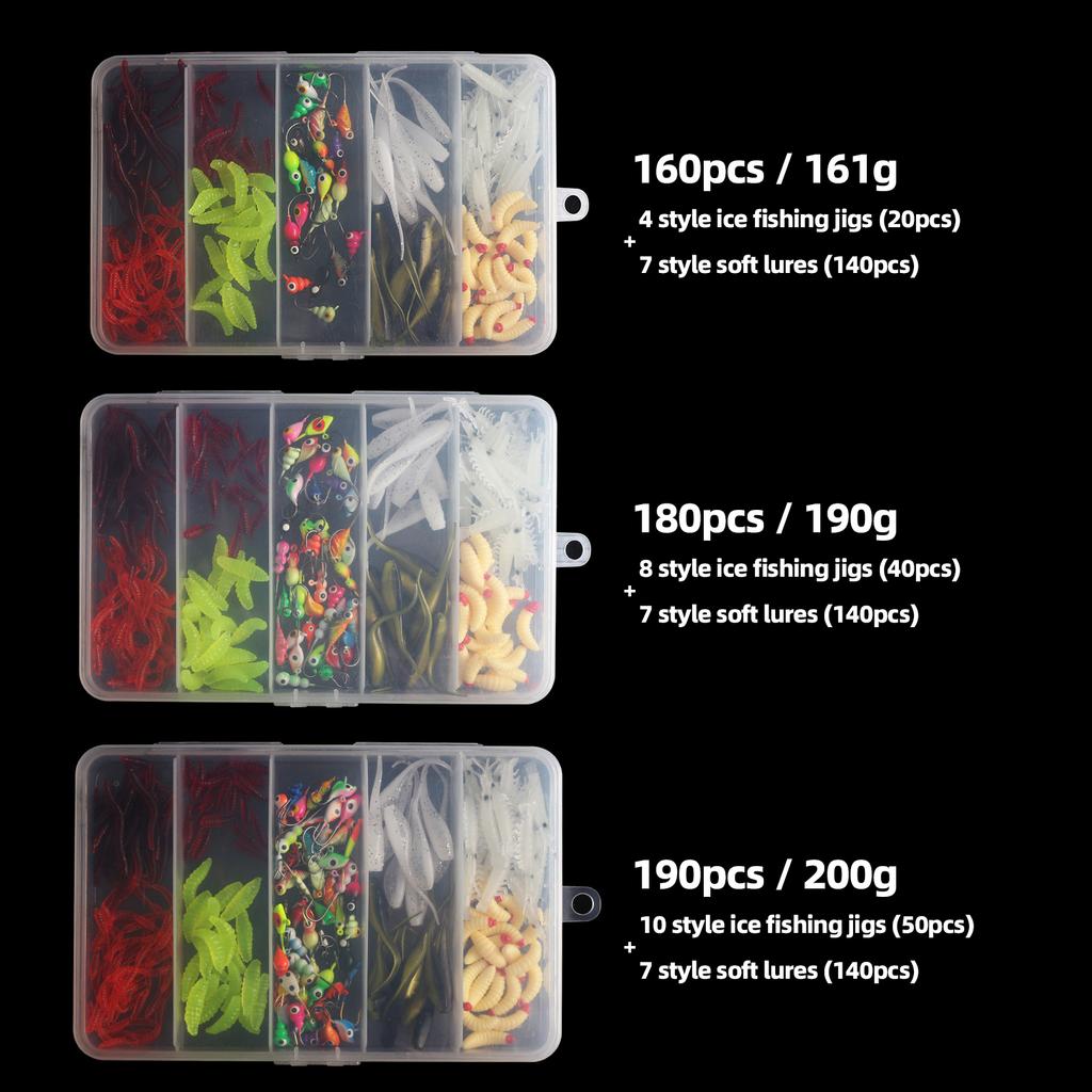 160pcs Ice Fishing Jigs Ice Fishing Lures Ice Fishing Starter Kit for Walleye Crappie Panfish