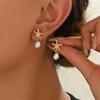 Summer Starfish Imitation Pearl Drop Earrings for Women Fashion Metal Shell Earring Summer Day Beach Vacation Style Zircon Gift